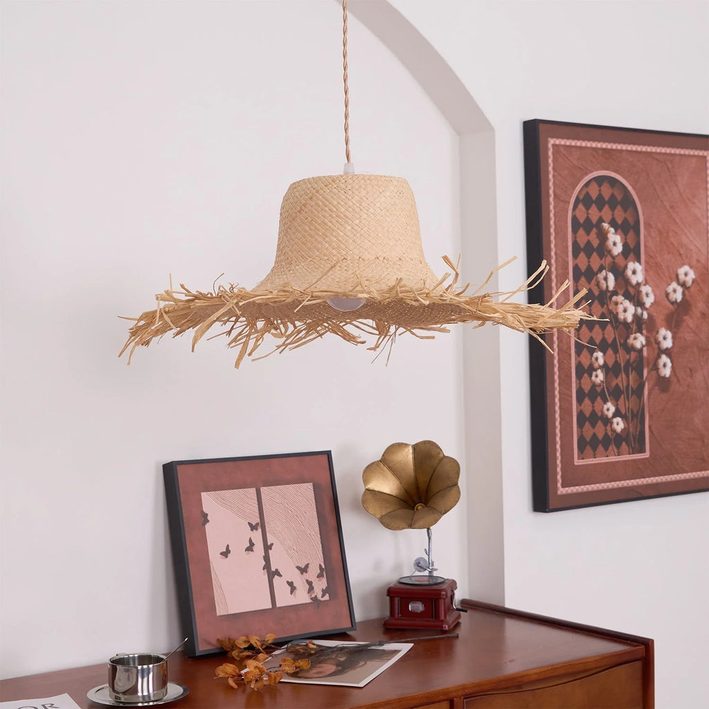 Pendant Light | Natural Rattan & Straw-Hat Design | Adjustable 150 cm Cable