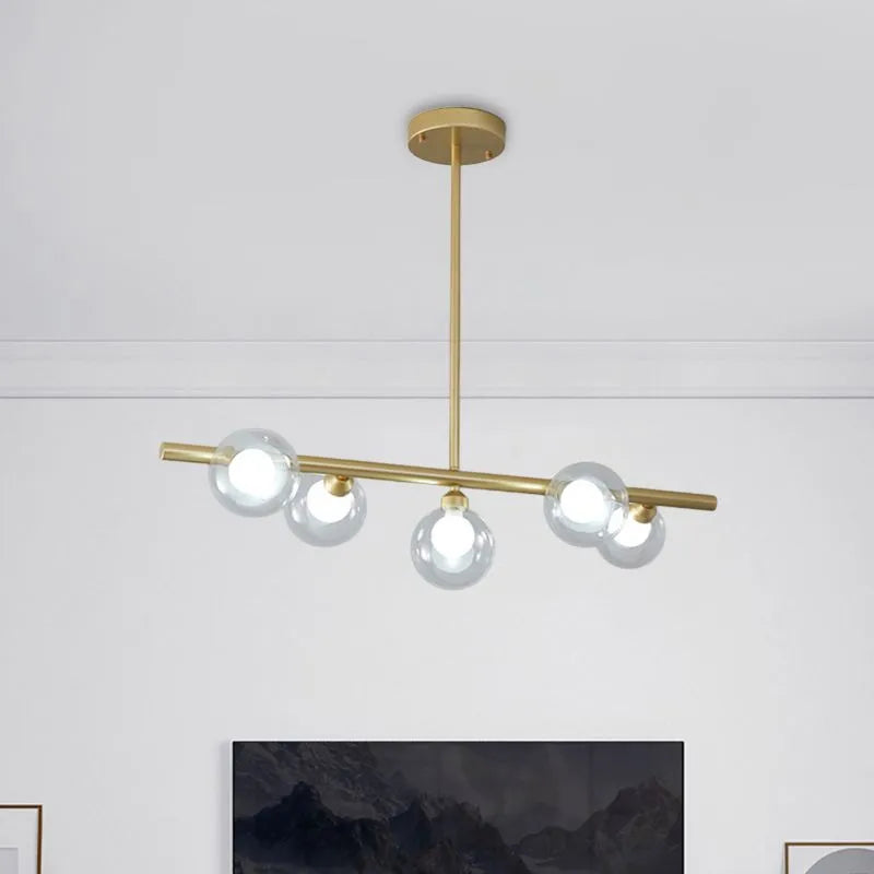 Pendant Light | Nordic Linear Metal & Bubble Glass | 5-6 Lights