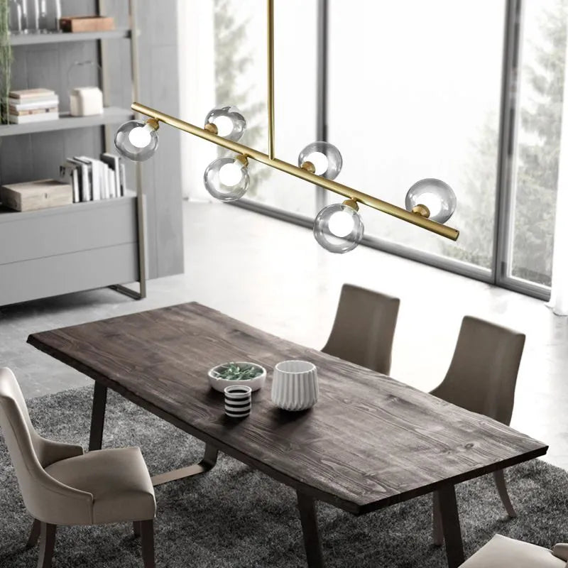 Pendant Light | Nordic Linear Metal & Bubble Glass | 5-6 Lights