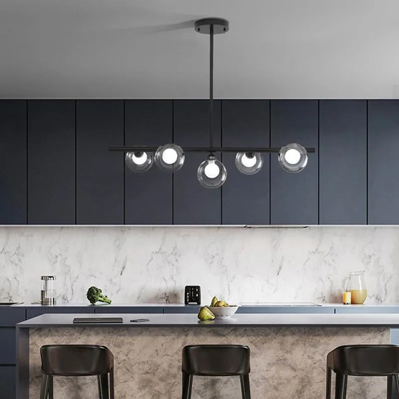 Pendant Light | Nordic Linear Metal & Bubble Glass | 5-6 Lights