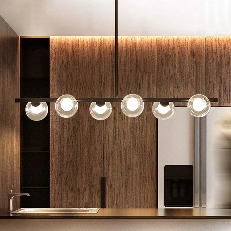 Pendant Light | Nordic Linear Metal & Bubble Glass | 5-6 Lights