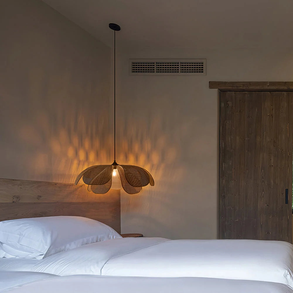 Pendant Light | Petal Rattan Shade & Metal Frame | Bulb Included