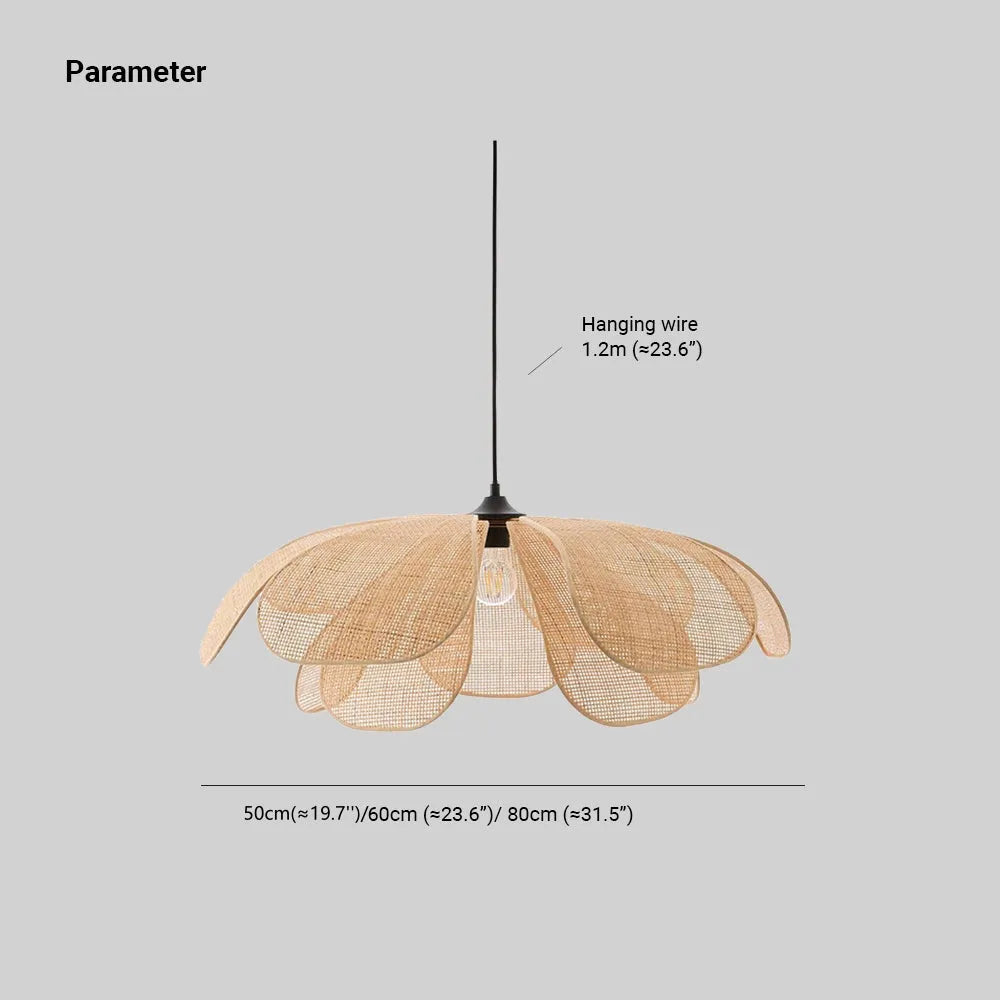 Pendant Light | Petal Rattan Shade & Metal Frame | Bulb Included