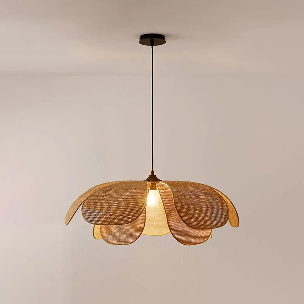 Pendant Light | Petal Rattan Shade & Metal Frame | Bulb Included