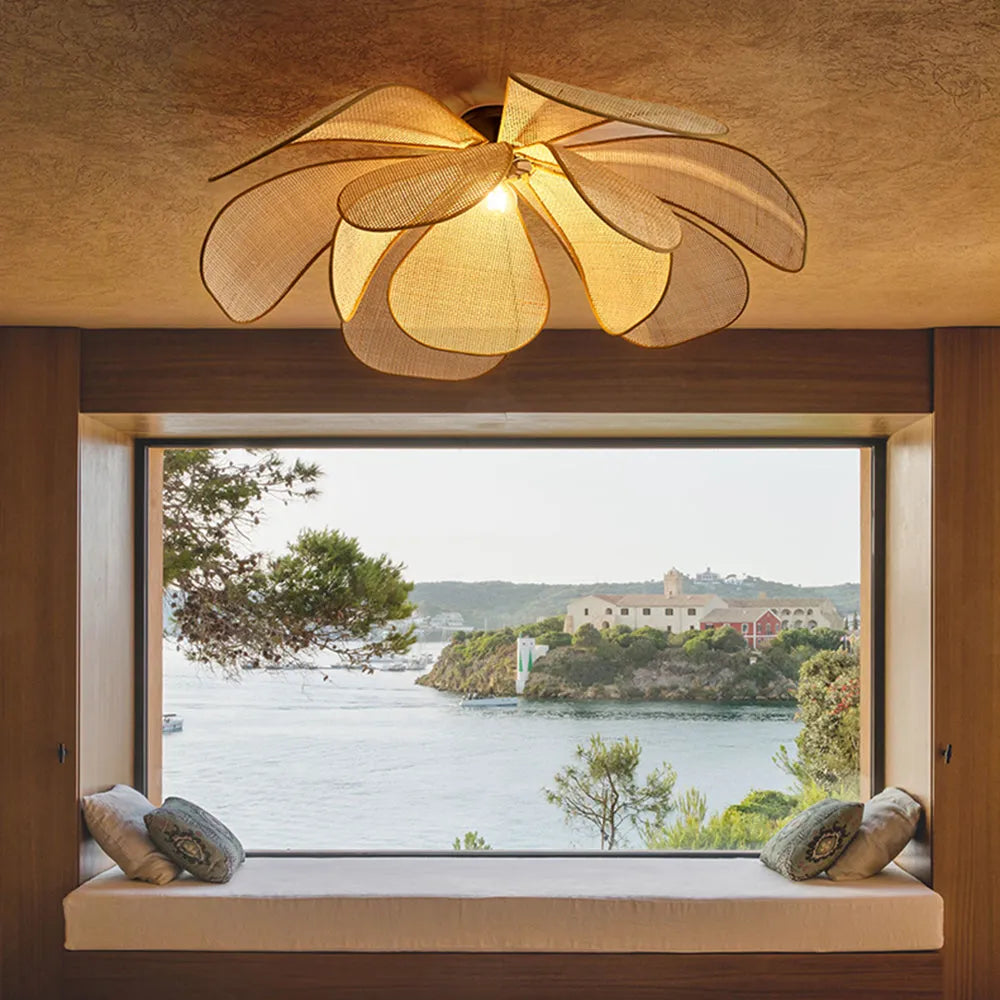 Pendant Light | Petal Rattan Shade & Metal Frame | Bulb Included