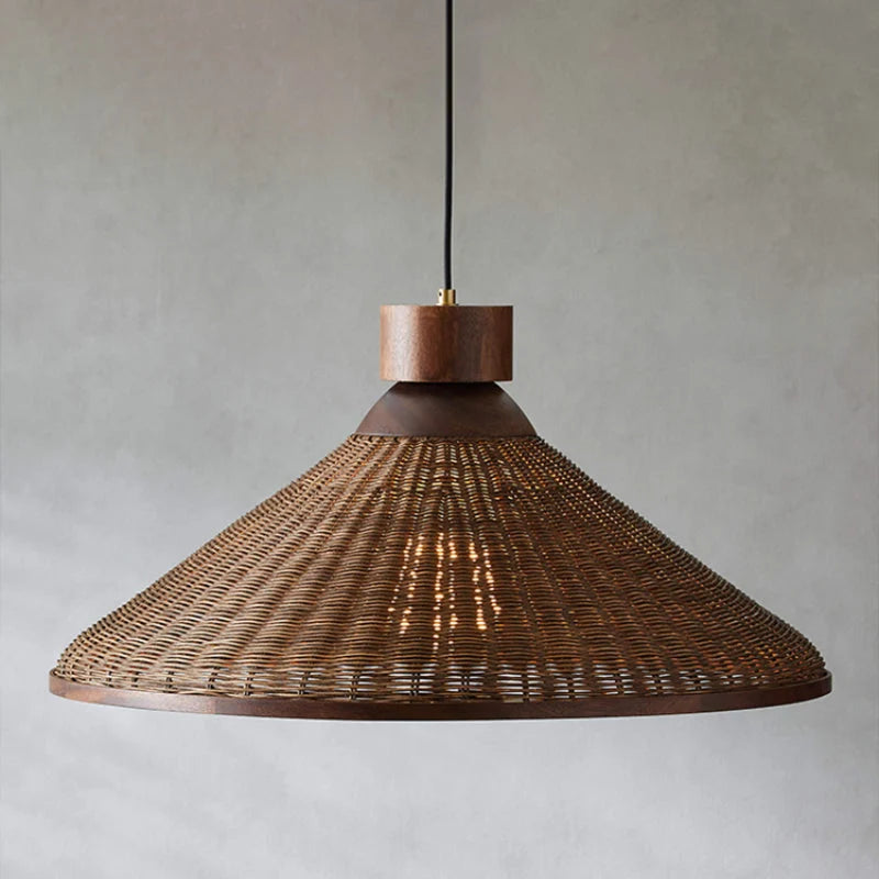 Pendant Light | Rattan Cone Shade & Warm LED