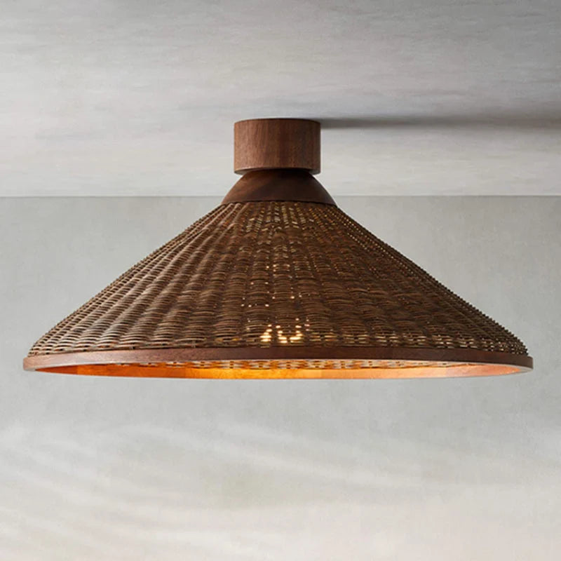 Pendant Light | Rattan Cone Shade & Warm LED