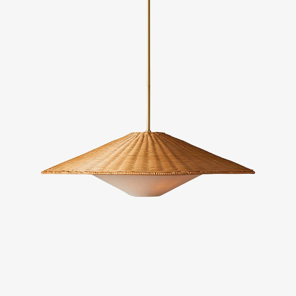 Pendant Light | Rattan Hat Shade & Gold Frame | Adjustable 50 cm Rod