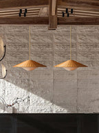 Pendant Light | Rattan Hat Shade & Gold Frame | Adjustable 50 cm Rod
