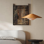 Pendant Light | Rattan Hat Shade & Gold Frame | Adjustable 50 cm Rod