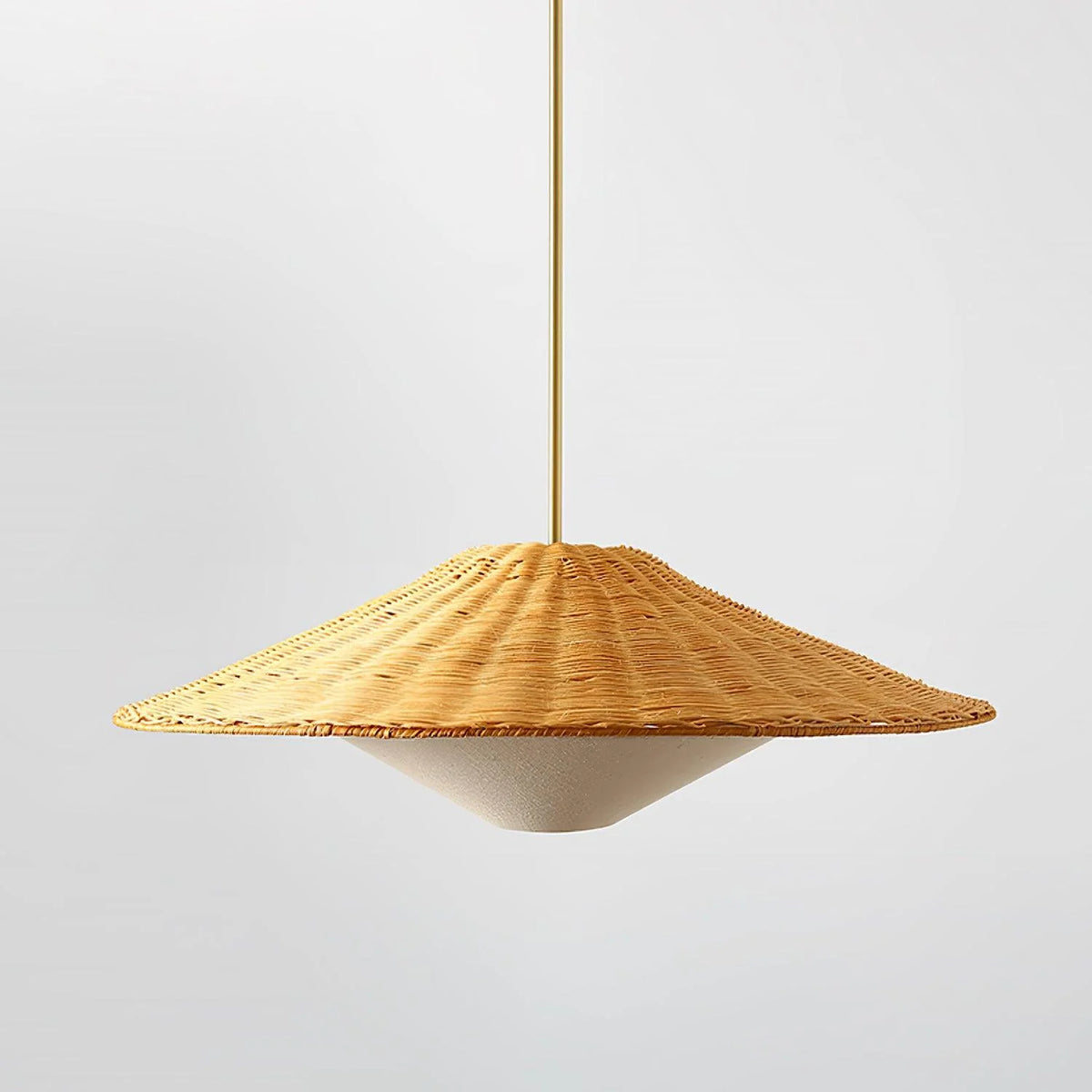 Pendant Light | Rattan Hat Shade & Gold Frame | Adjustable 50 cm Rod