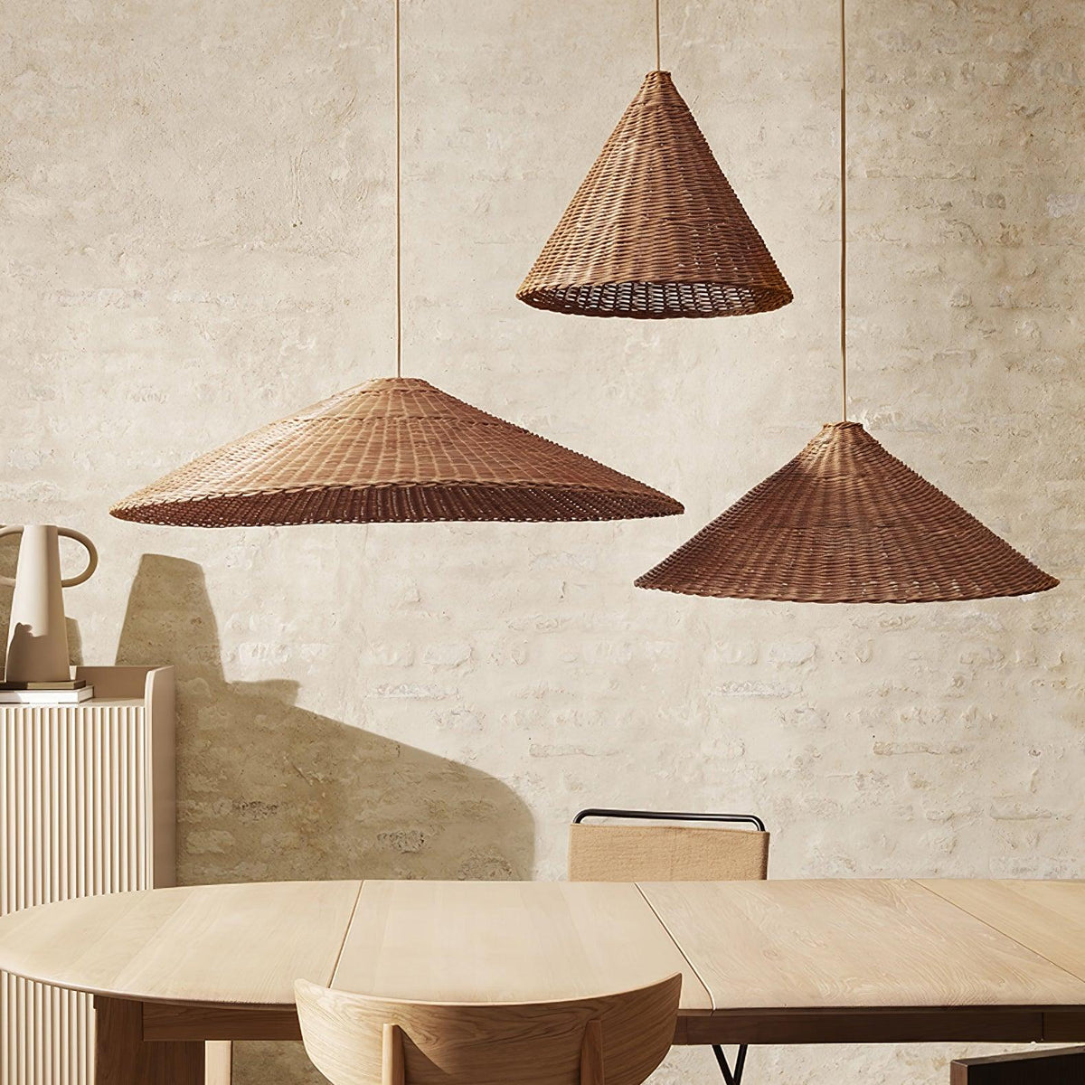 Pendant Light | Rattan Hat Shade & Gold Frame | Adjustable 50 cm Rod