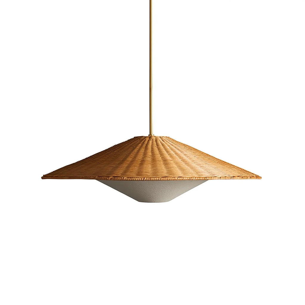 Pendant Light | Rattan Hat Shade & Gold Frame | Adjustable 50 cm Rod