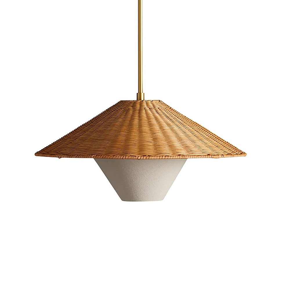 Pendant Light | Rattan Hat Shade & Gold Frame | Adjustable 50 cm Rod
