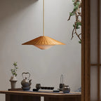 Pendant Light | Rattan Hat Shade & Gold Frame | Adjustable 50 cm Rod