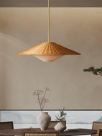 Pendant Light | Rattan Hat Shade & Gold Frame | Adjustable 50 cm Rod
