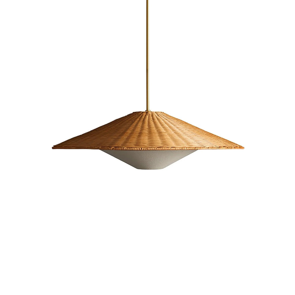 Pendant Light | Rattan Hat Shade & Gold Frame | Adjustable 50 cm Rod