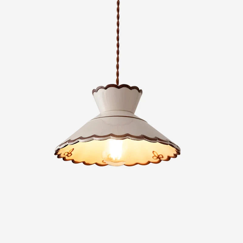 Pendant Light | Scalloped Ceramic Shade & Metal Fixture | Adjustable Cord