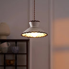 Pendant Light | Scalloped Ceramic Shade & Metal Fixture | Adjustable Cord