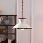 Pendant Light | Scalloped Ceramic Shade & Metal Fixture | Adjustable Cord