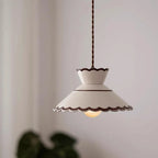 Pendant Light | Scalloped Ceramic Shade & Metal Fixture | Adjustable Cord