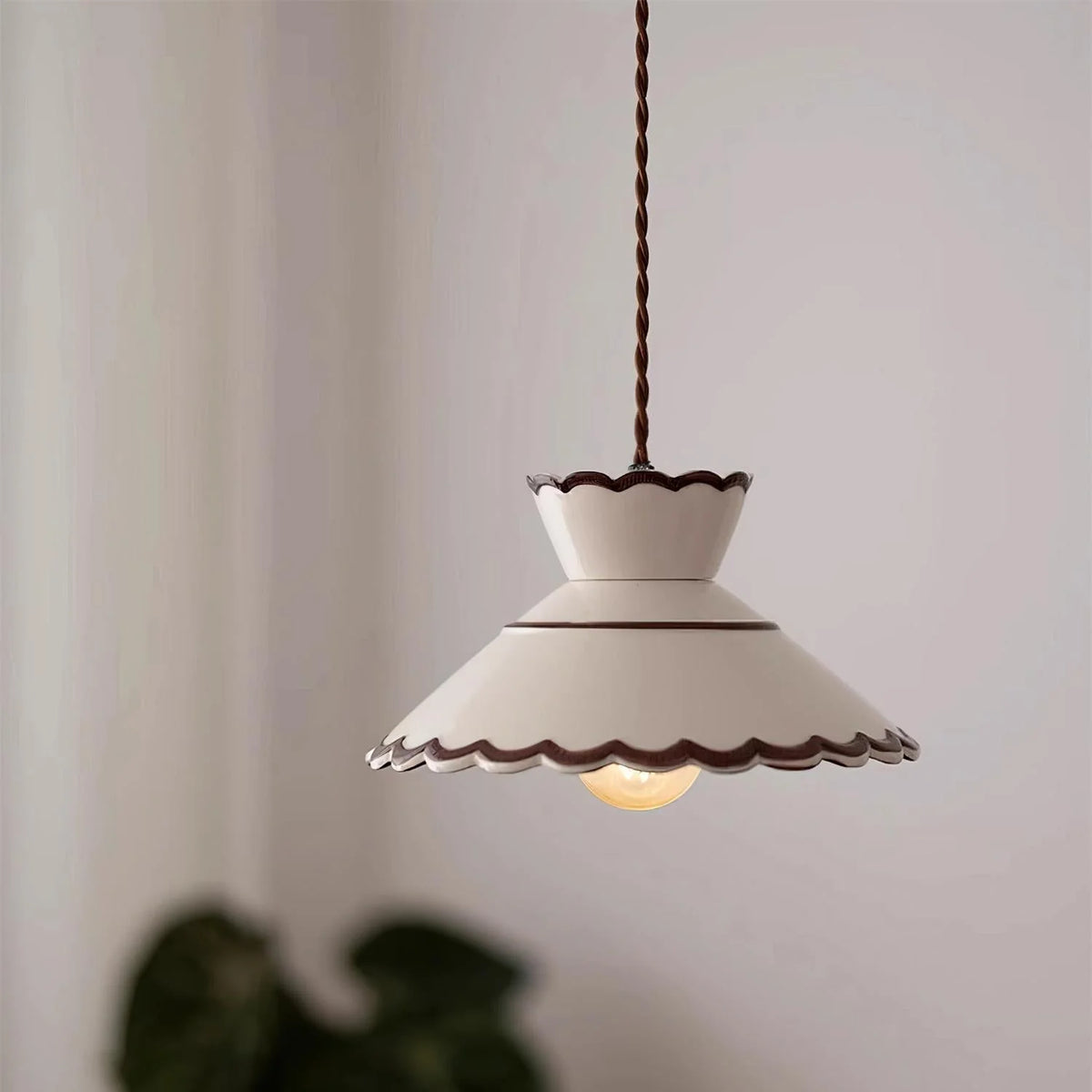Pendant Light | Scalloped Ceramic Shade & Metal Fixture | Adjustable Cord