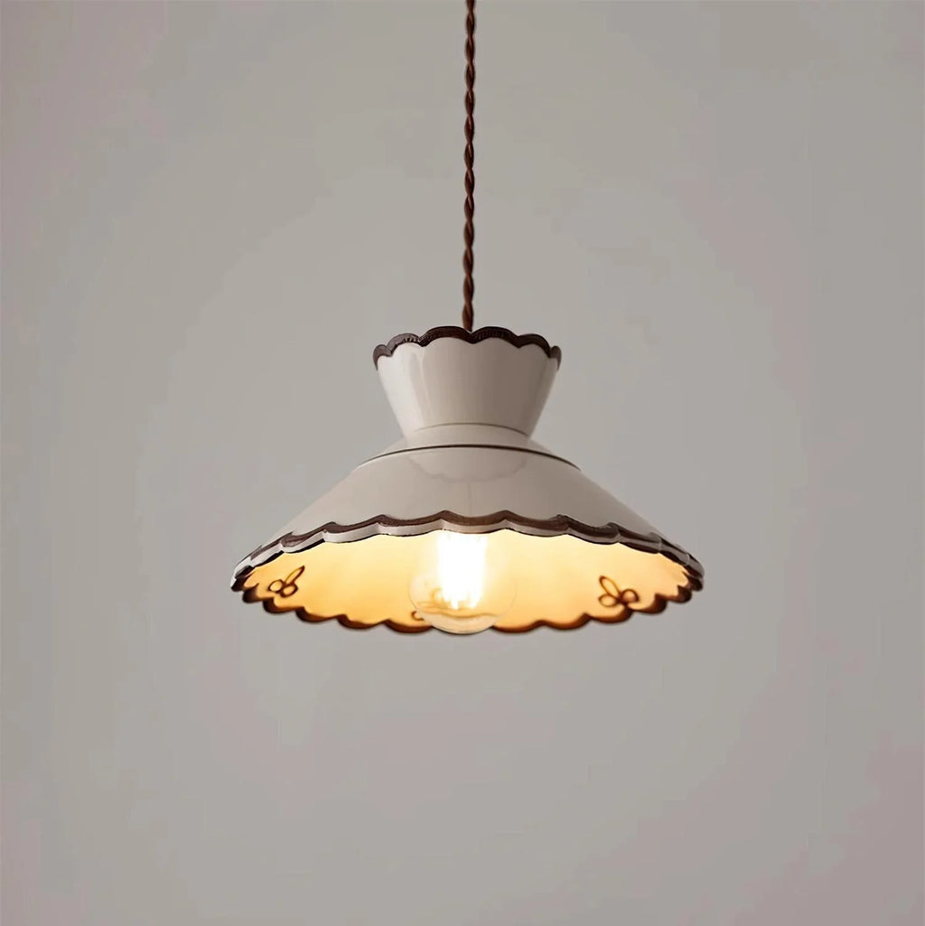 Pendant Light | Scalloped Ceramic Shade & Metal Fixture | Adjustable Cord
