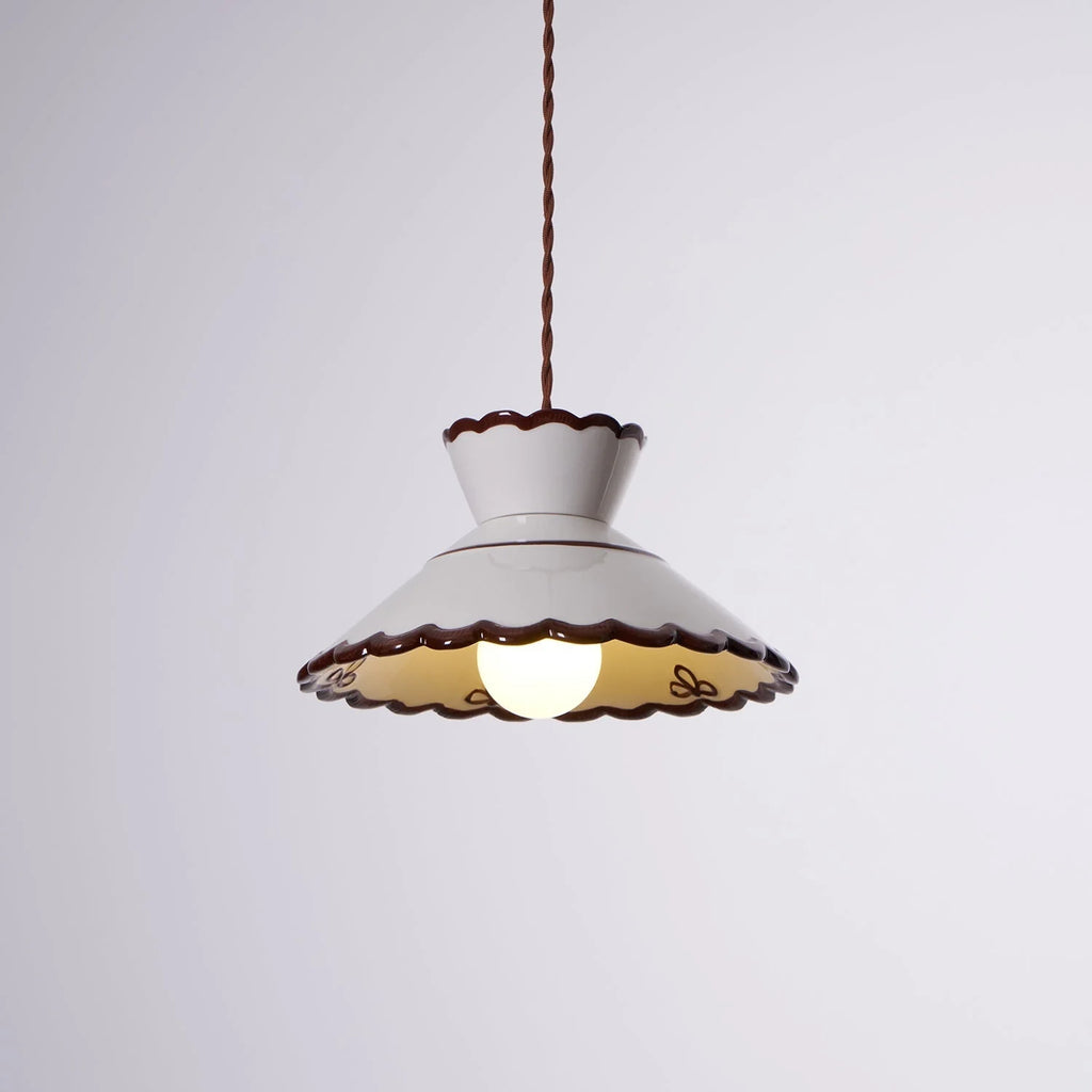 Pendant Light | Scalloped Ceramic Shade & Metal Fixture | Adjustable Cord
