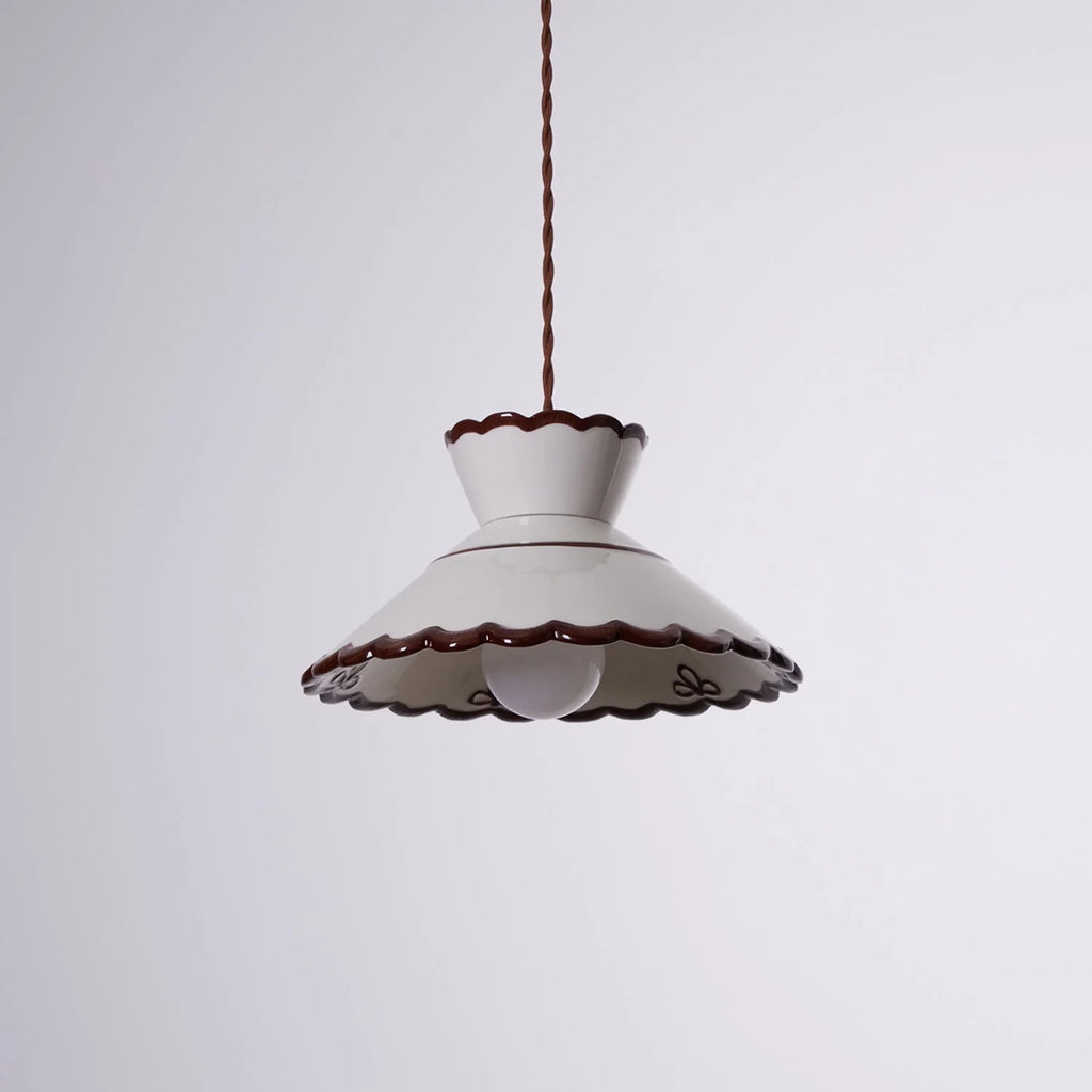 Pendant Light | Scalloped Ceramic Shade & Metal Fixture | Adjustable Cord