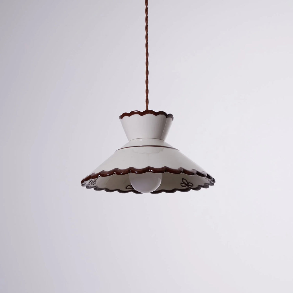 Pendant Light | Scalloped Ceramic Shade & Metal Fixture | Adjustable Cord