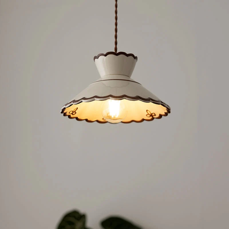 Pendant Light | Scalloped Ceramic Shade & Metal Fixture | Adjustable Cord