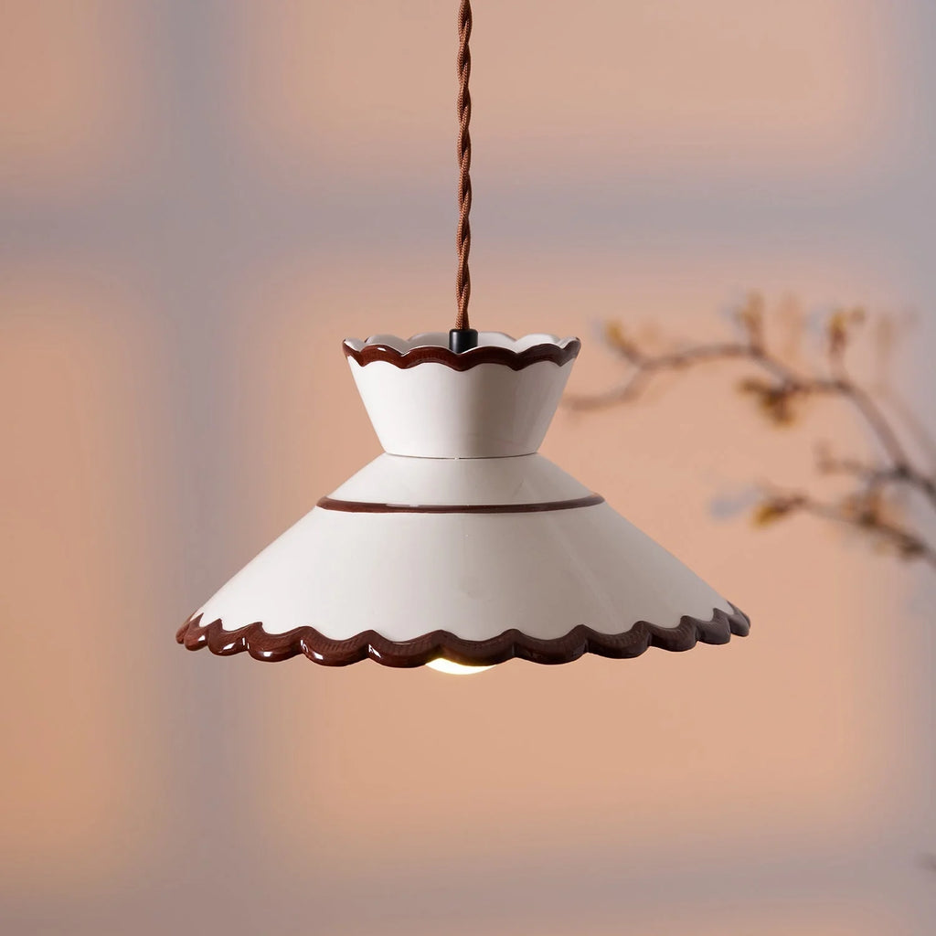 Pendant Light | Scalloped Ceramic Shade & Metal Fixture | Adjustable Cord