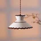 Pendant Light | Scalloped Ceramic Shade & Metal Fixture | Adjustable Cord