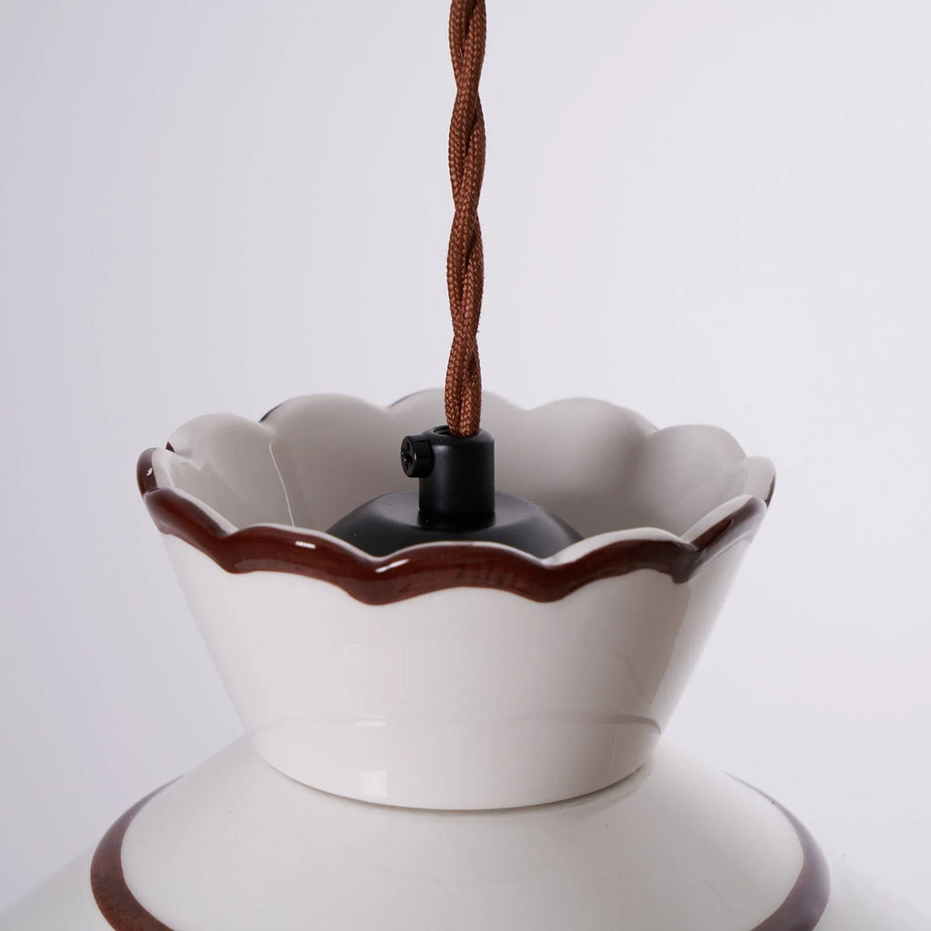 Pendant Light | Scalloped Ceramic Shade & Metal Fixture | Adjustable Cord