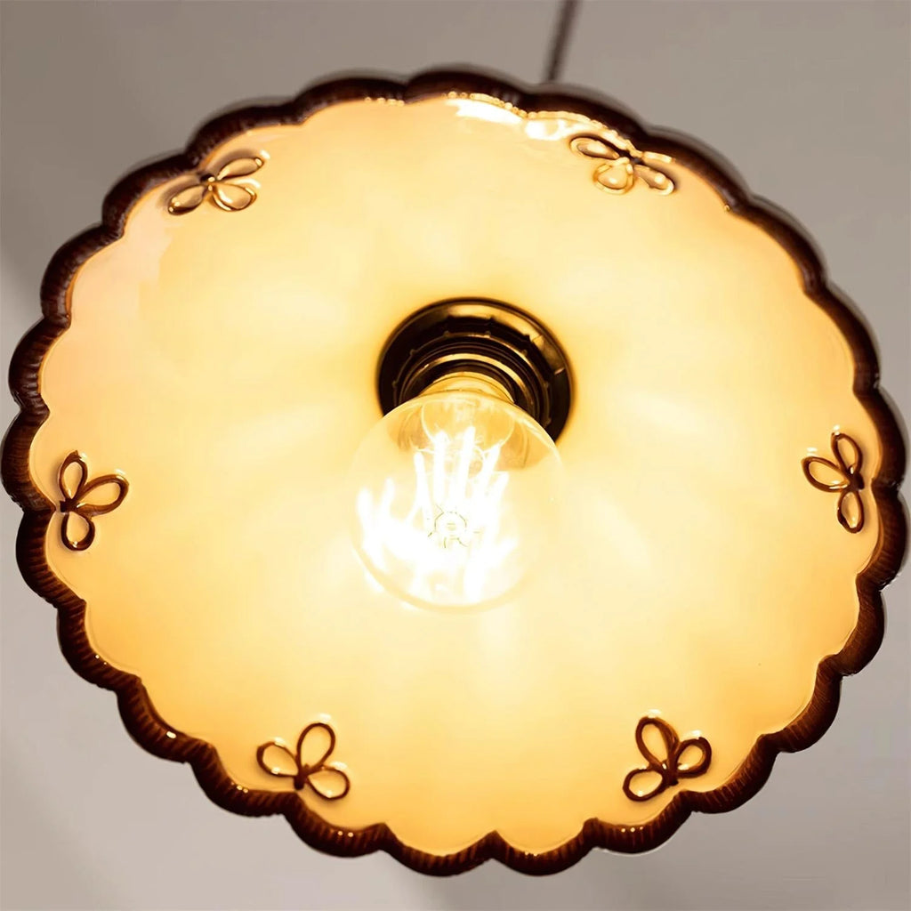 Pendant Light | Scalloped Ceramic Shade & Metal Fixture | Adjustable Cord