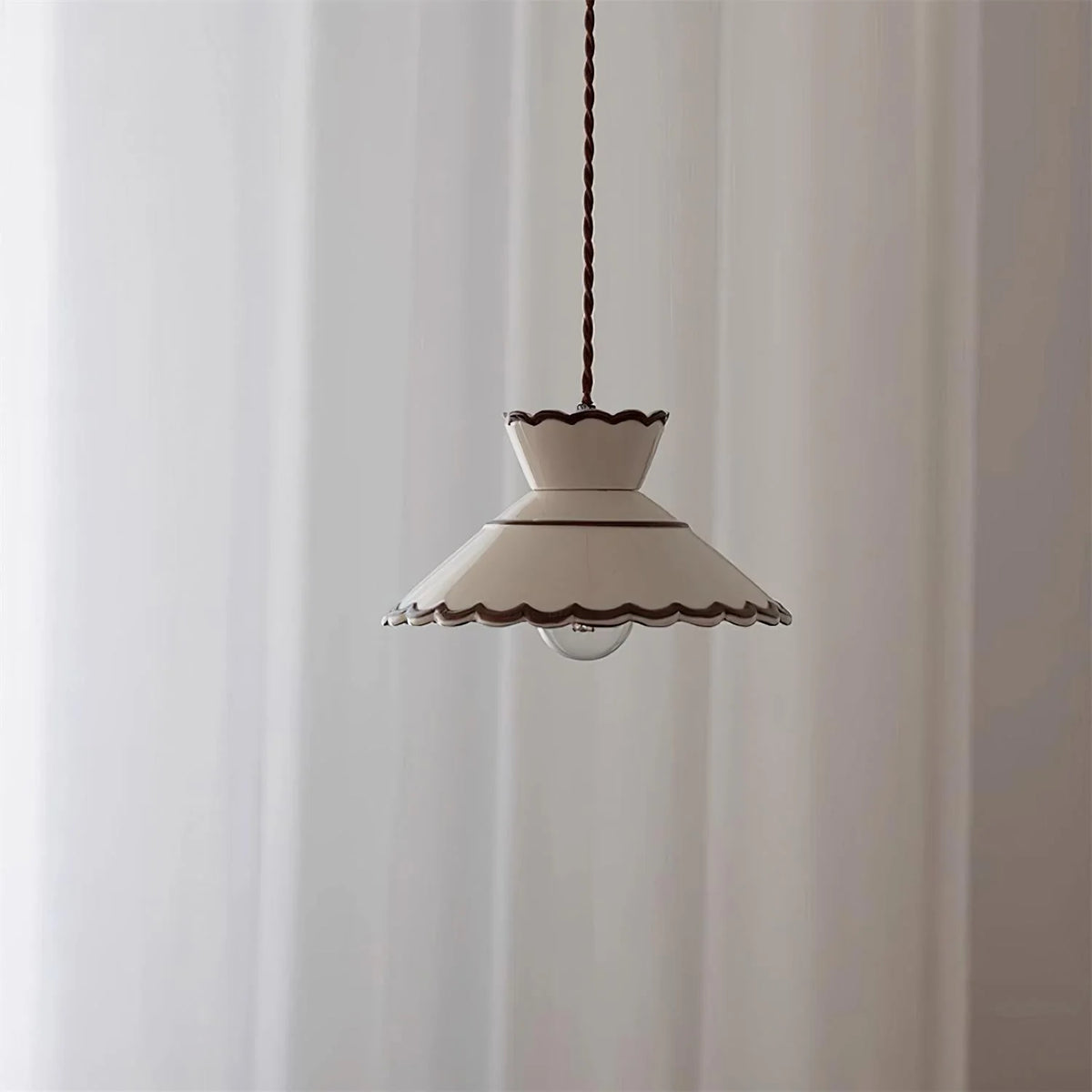 Pendant Light | Scalloped Ceramic Shade & Metal Fixture | Adjustable Cord
