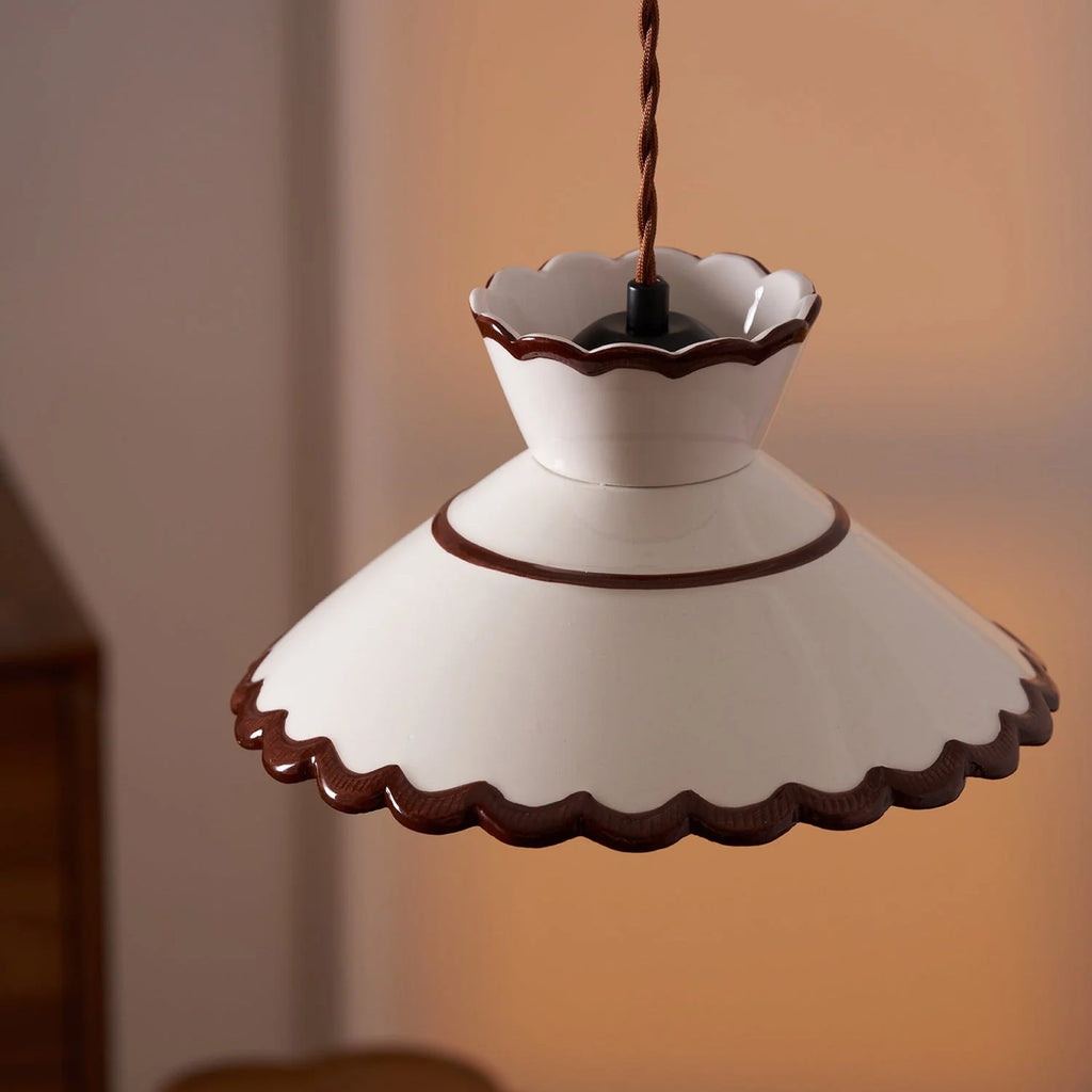 Pendant Light | Scalloped Ceramic Shade & Metal Fixture | Adjustable Cord