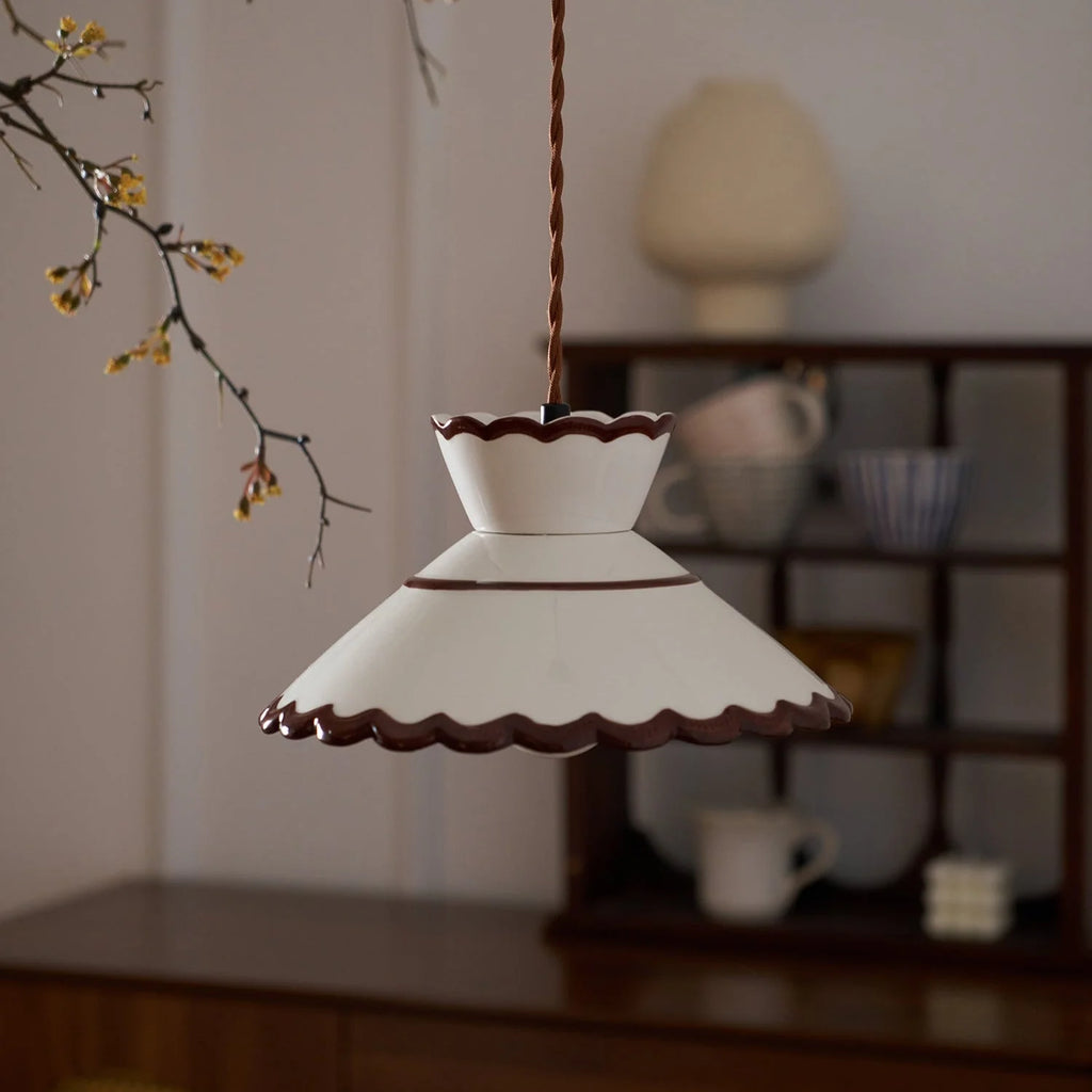 Pendant Light | Scalloped Ceramic Shade & Metal Fixture | Adjustable Cord