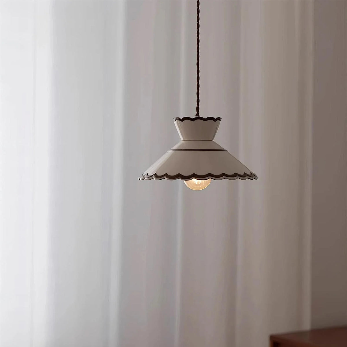 Pendant Light | Scalloped Ceramic Shade & Metal Fixture | Adjustable Cord