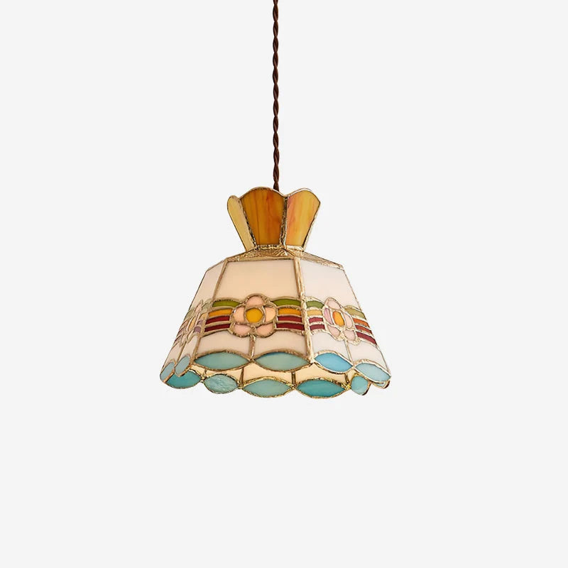 Pendant Light | Stained Glass Floral & Metal Frame