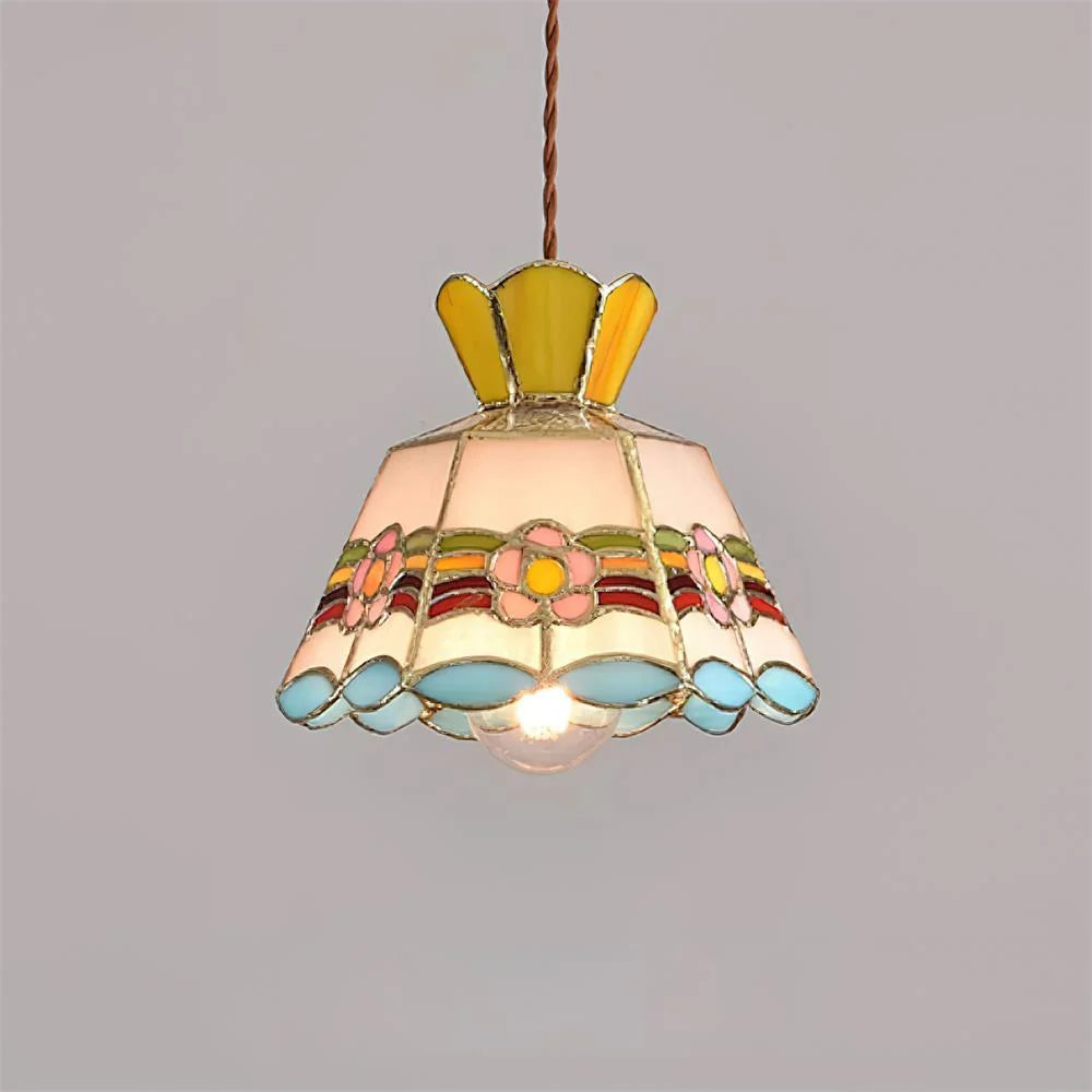 Pendant Light | Stained Glass Floral & Metal Frame
