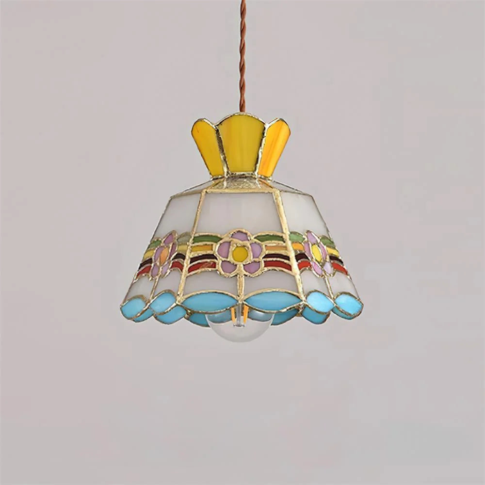 Pendant Light | Stained Glass Floral & Metal Frame