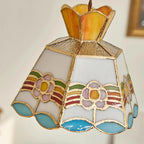 Pendant Light | Stained Glass Floral & Metal Frame