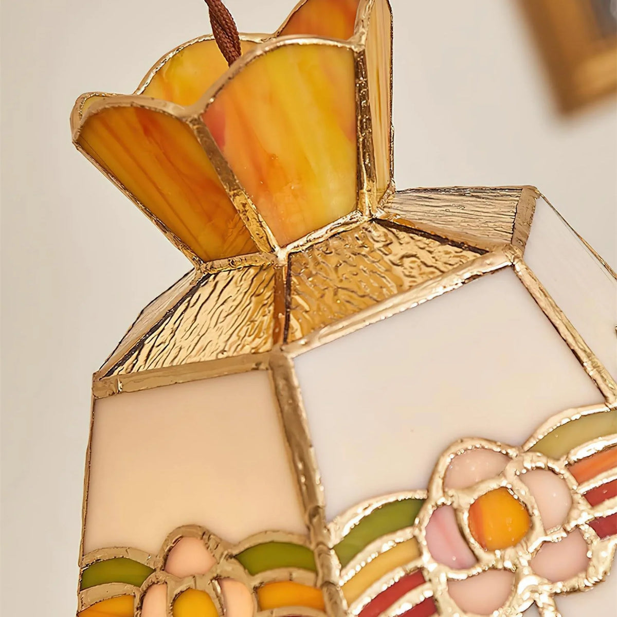 Pendant Light | Stained Glass Floral & Metal Frame