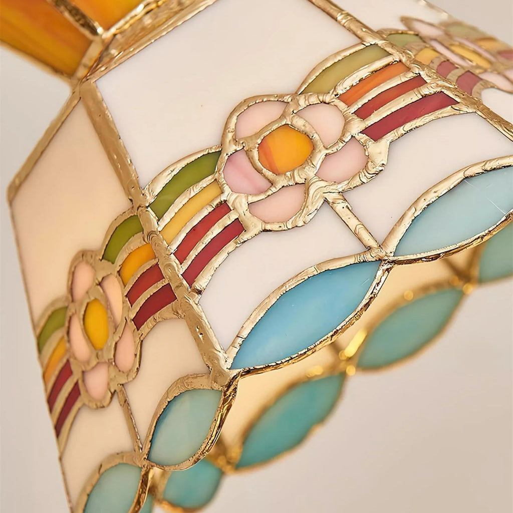 Pendant Light | Stained Glass Floral & Metal Frame