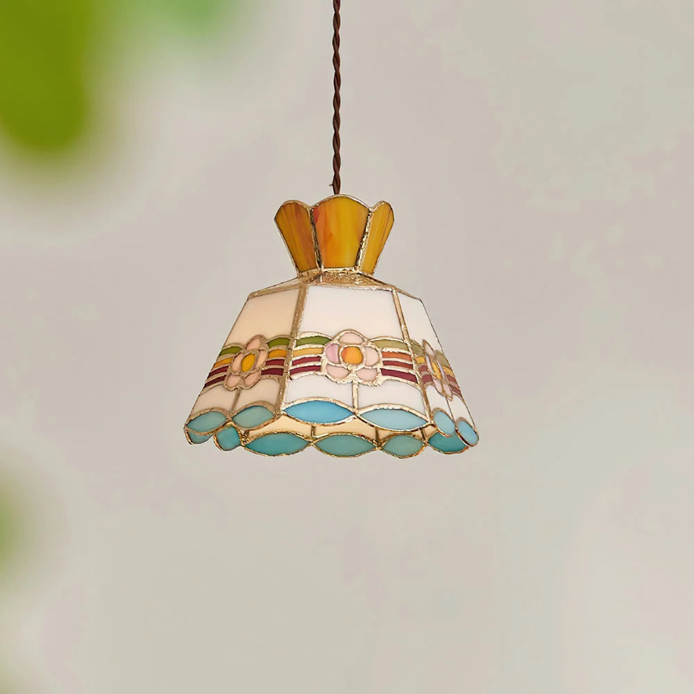 Pendant Light | Stained Glass Floral & Metal Frame