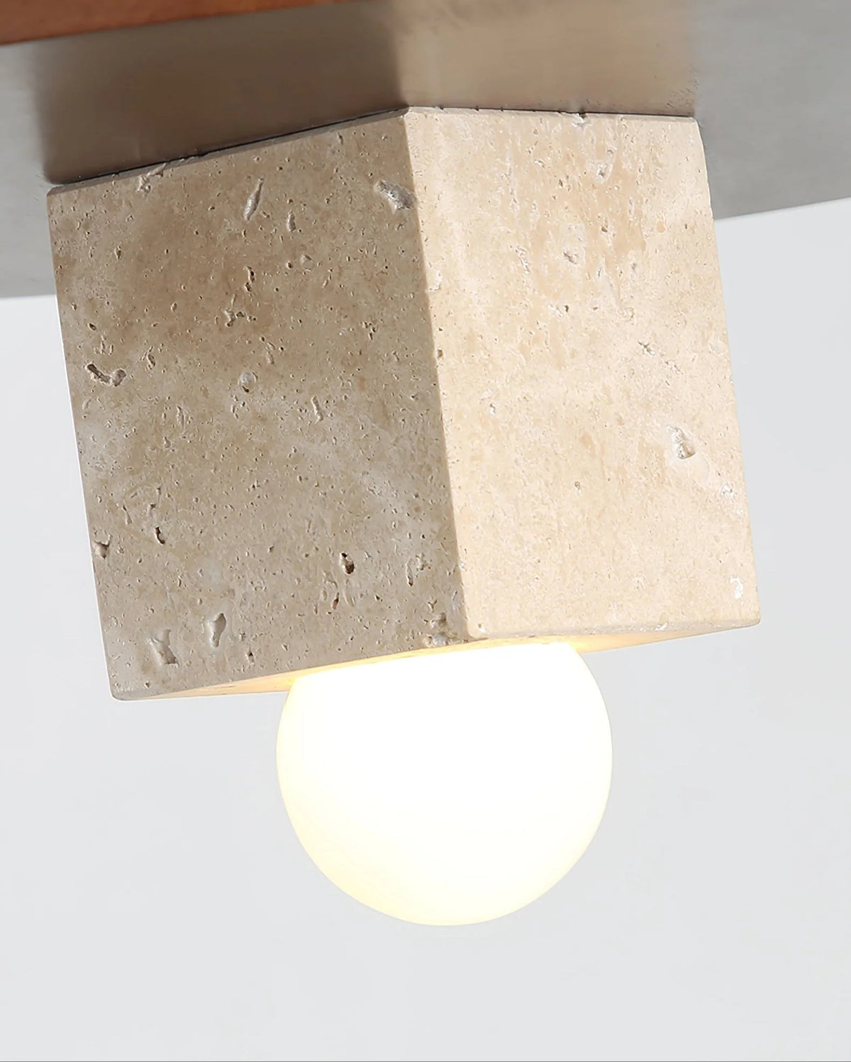 Pendant Light | Stone Disc Yellow Travertine & Walnut | 30 cm Dia