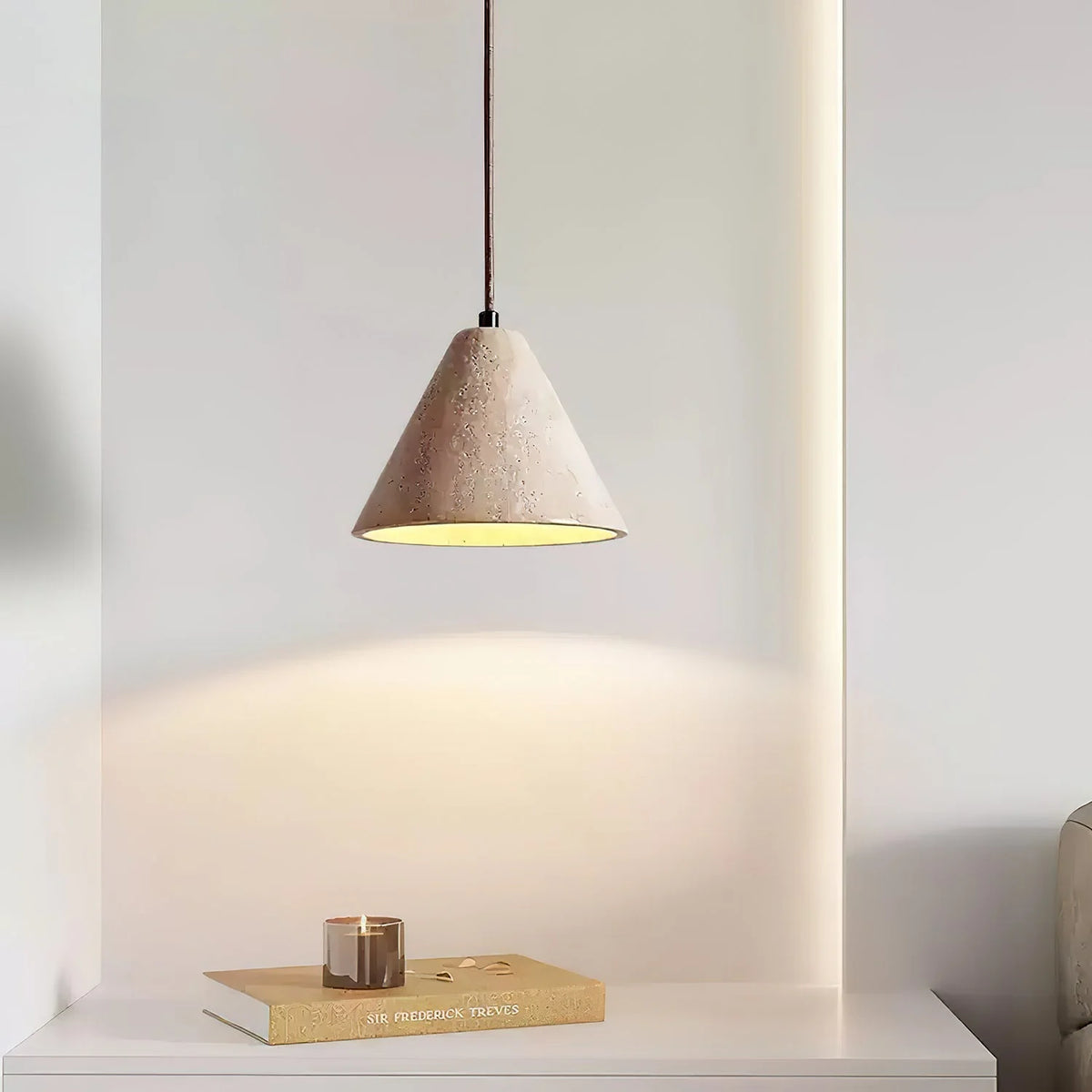 Pendant Light | Tapered Yellow Travertine Shade & Adjustable Height