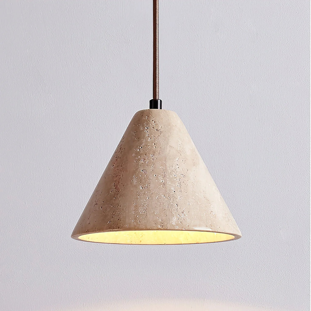 Pendant Light | Tapered Yellow Travertine Shade & Adjustable Height
