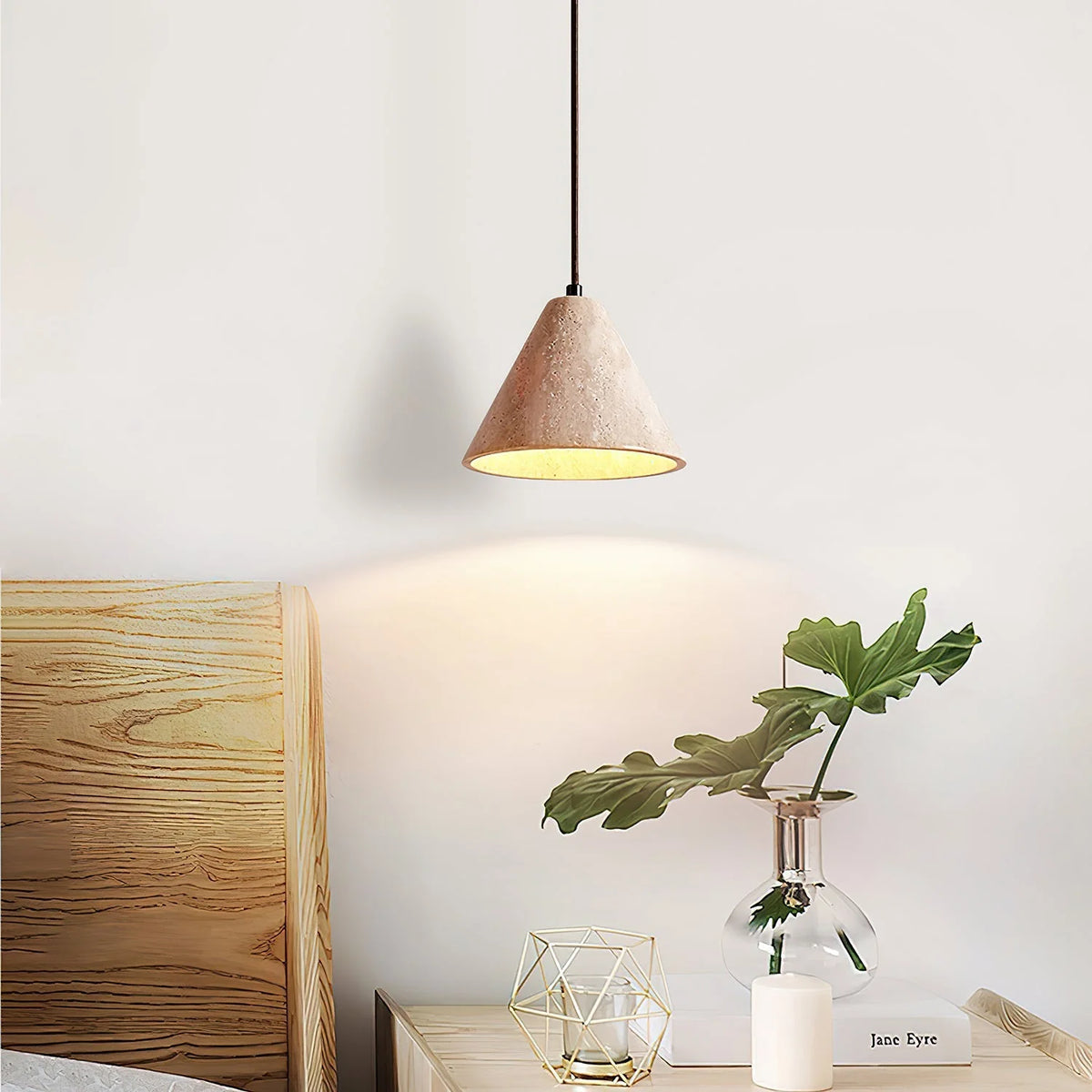 Pendant Light | Tapered Yellow Travertine Shade & Adjustable Height